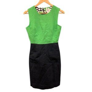 Milly Dress Womens Green Black Wool Blend Sheath Sleeveless Lined Pockets Size 2